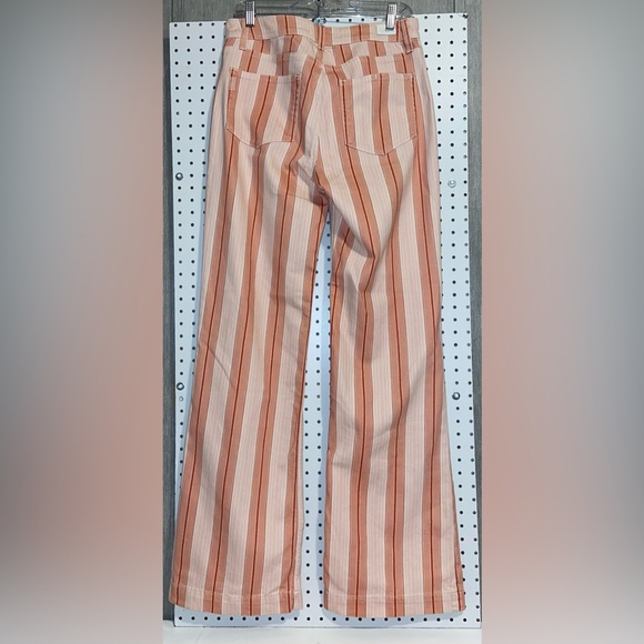 PAIGE Orange and Cream Striped Flare Jeans - Picture 4 of 11